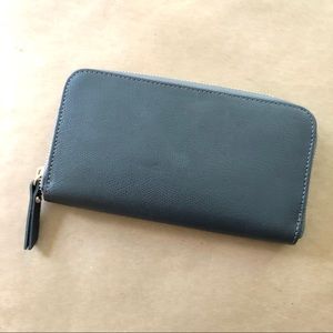 Italian Grey Leather Accordion Zip Wallet